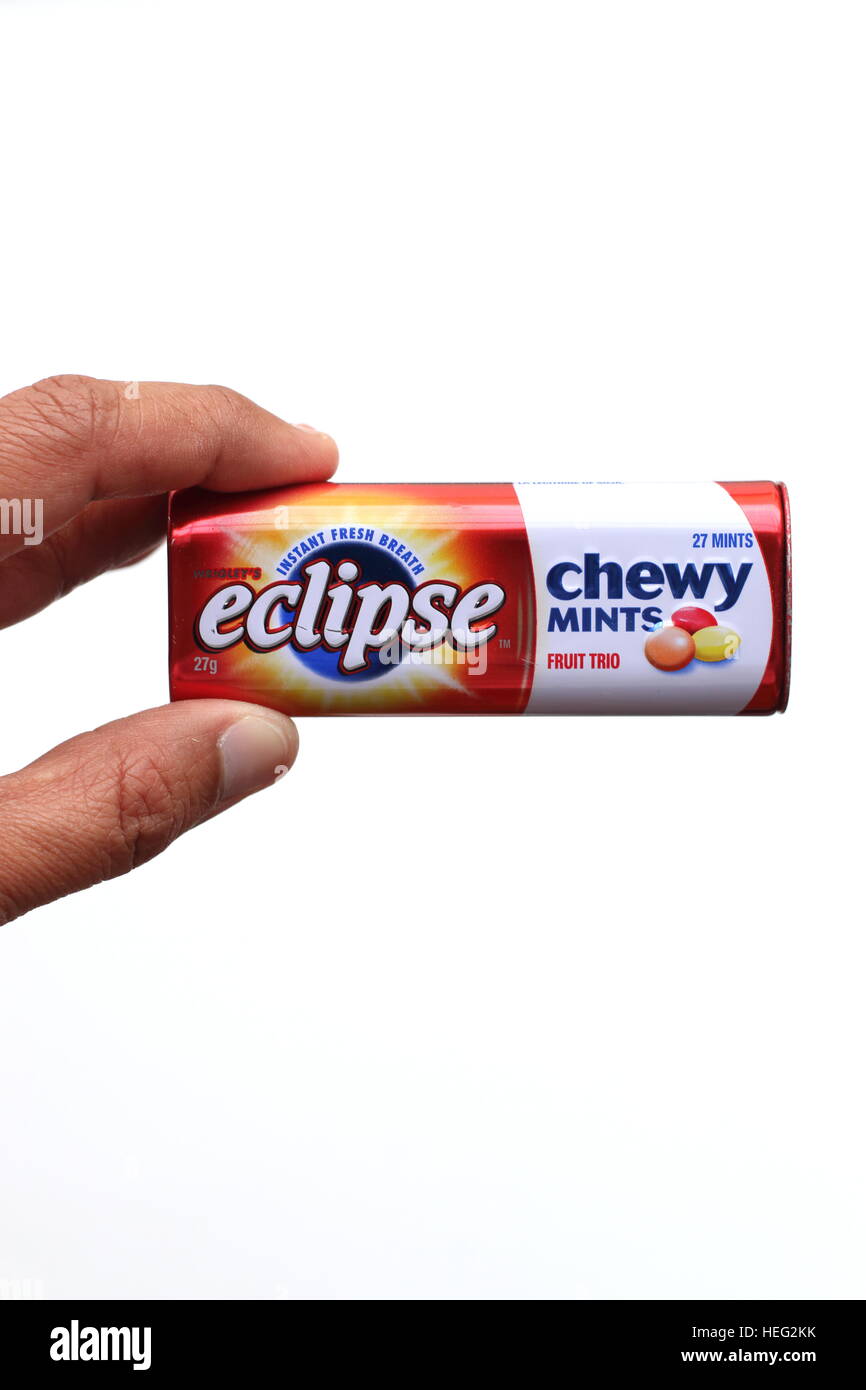 Australische Eclipse Chewy Münzstätten auf weißen Hintergrund isoliert Stockfoto