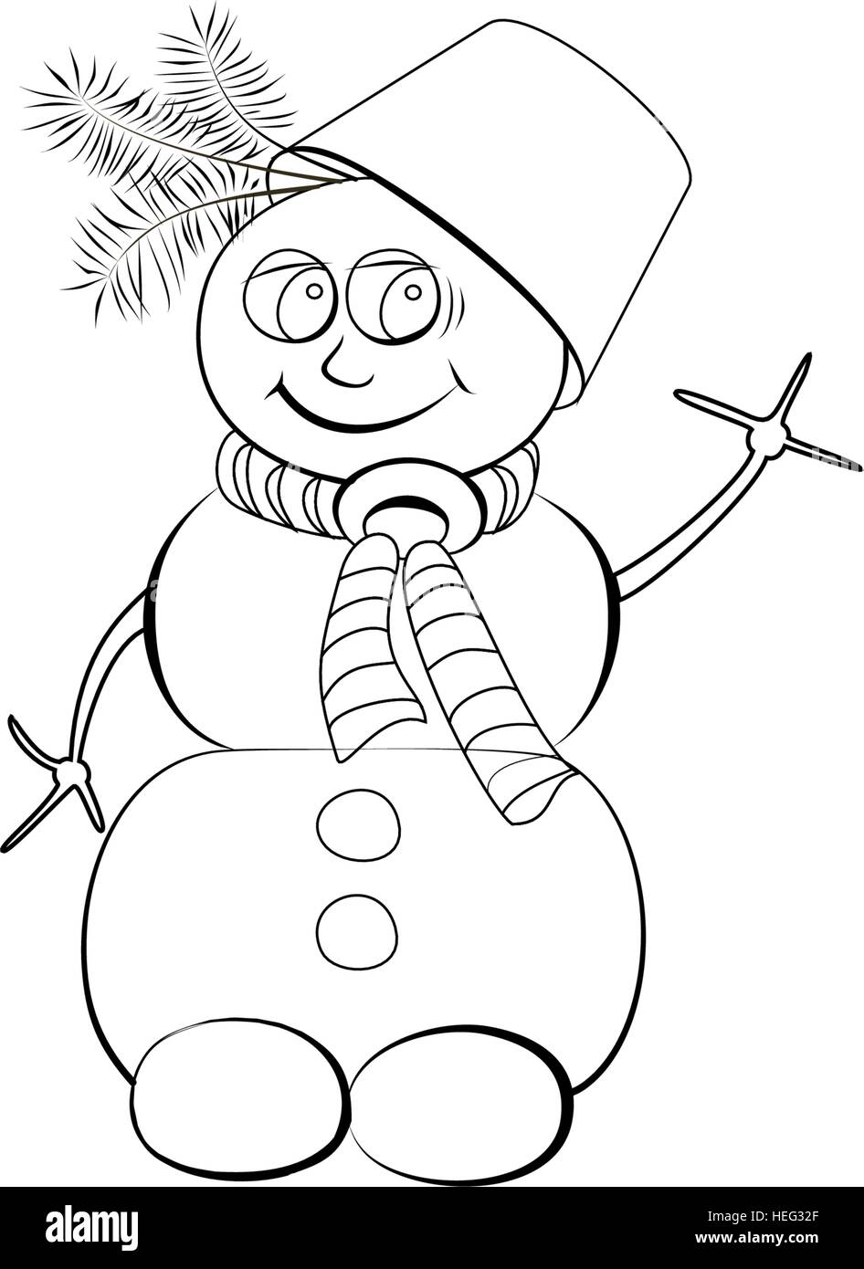 Farblose fröhliche Schneemann mit einem Eimer auf dem Kopf Stock Vektor