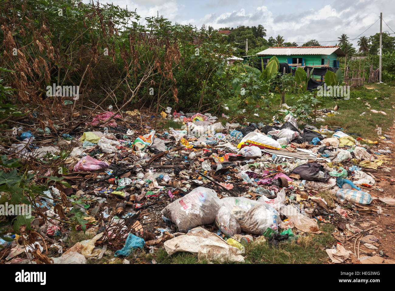 Umweltverschmutzung, Müll, Straßenrand, Beruwela, Western Province, Sri Lanka Stockfoto