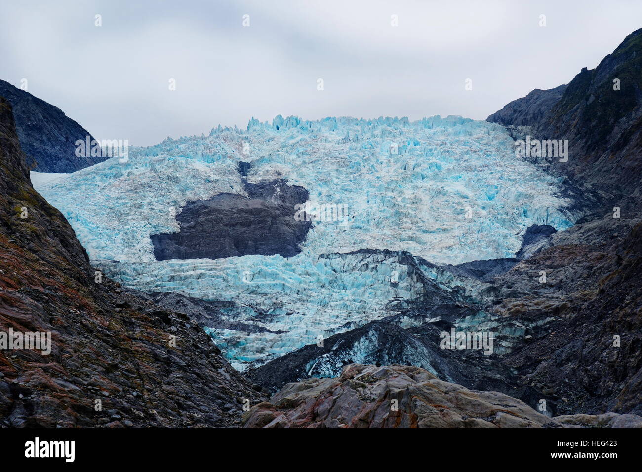 Türkis Gletschereis, Gletscherzunge, Franz Josef Glacier, Westland-Distrikt, Südinsel, Neuseeland Stockfoto