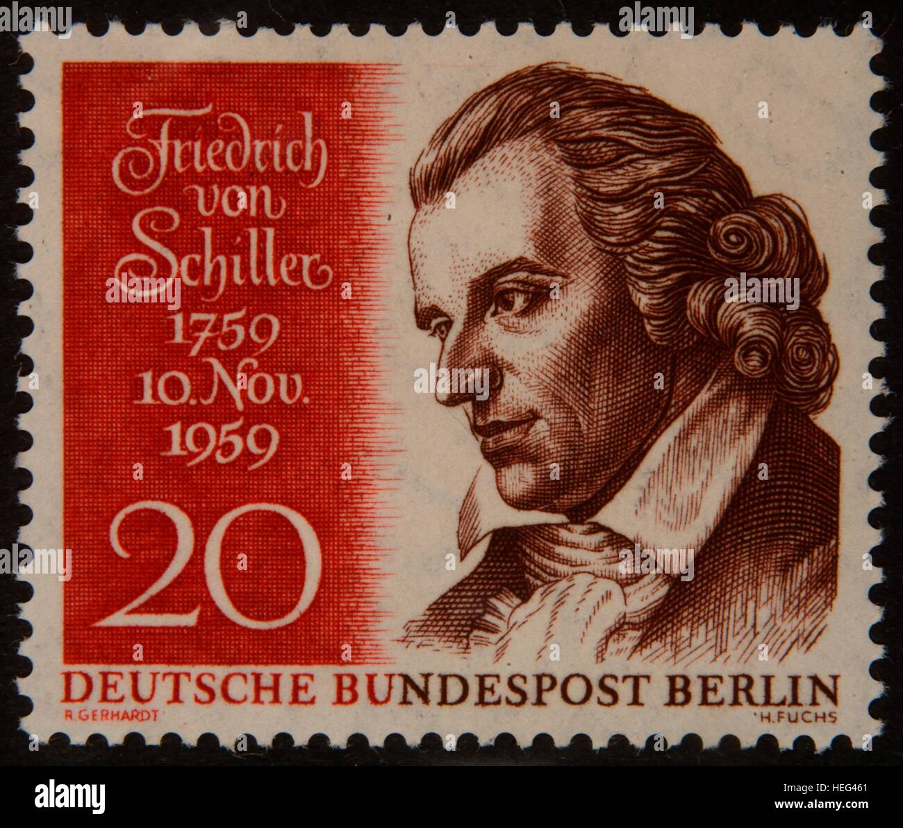 Friedrich von Schiller, deutscher Dichter, Portrait auf 1959 Deutsche Briefmarke Stockfoto