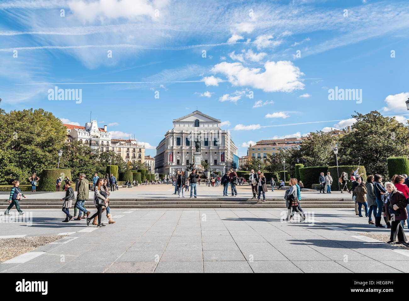 Madrid, Spanien - 13. November 2016: Königliche Theater von Madrid. Teatro Real ist eine große Oper, es ist eines der großen Theater Europas und seiner se Stockfoto