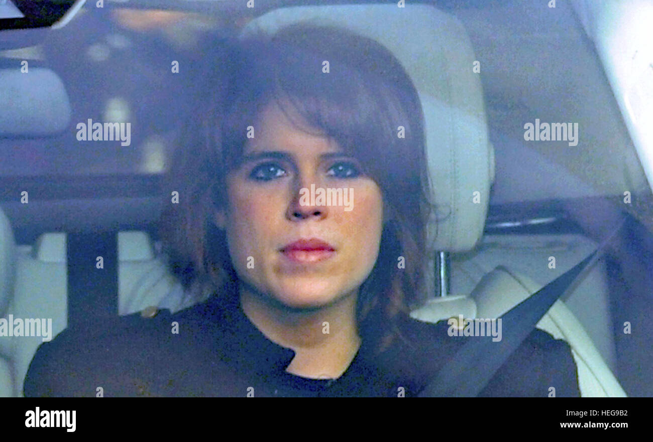 Prinzessin Eugenie ankommen für der Königin Weihnachtsessen am Buckingham Palace, London. Stockfoto