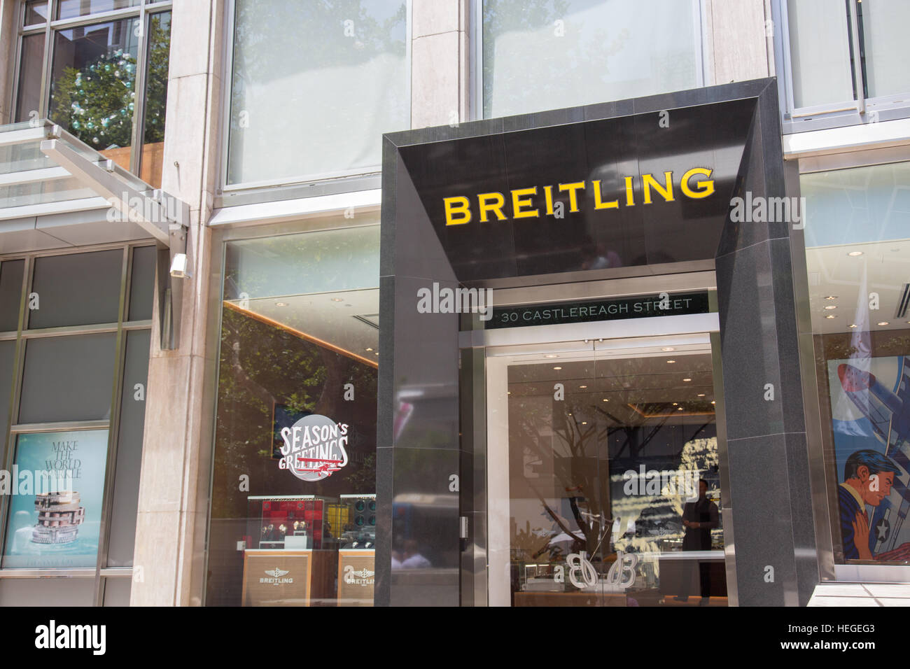 Breitling speichern Verkauf von Luxusgütern und Uhren in Castlereagh Street, Sydney, New-South.Wales, Australien Stockfoto