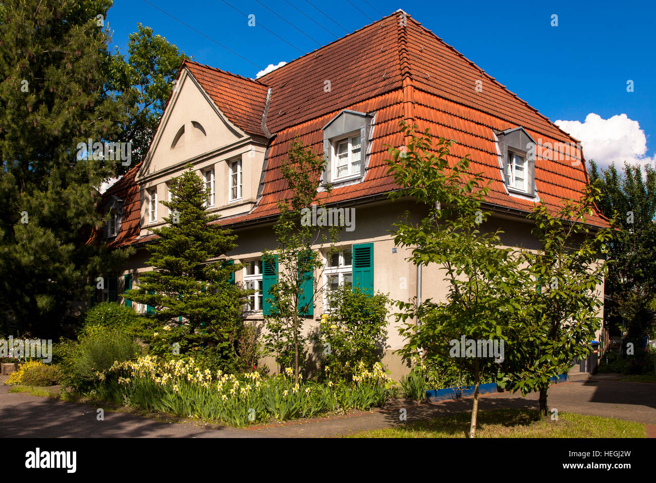 Deutschland, Ruhrgebiet, Gelsenkirchen, die Kolonie Schuengelberg, ehemaliges Wohngebiet für Bergleute. Stockfoto