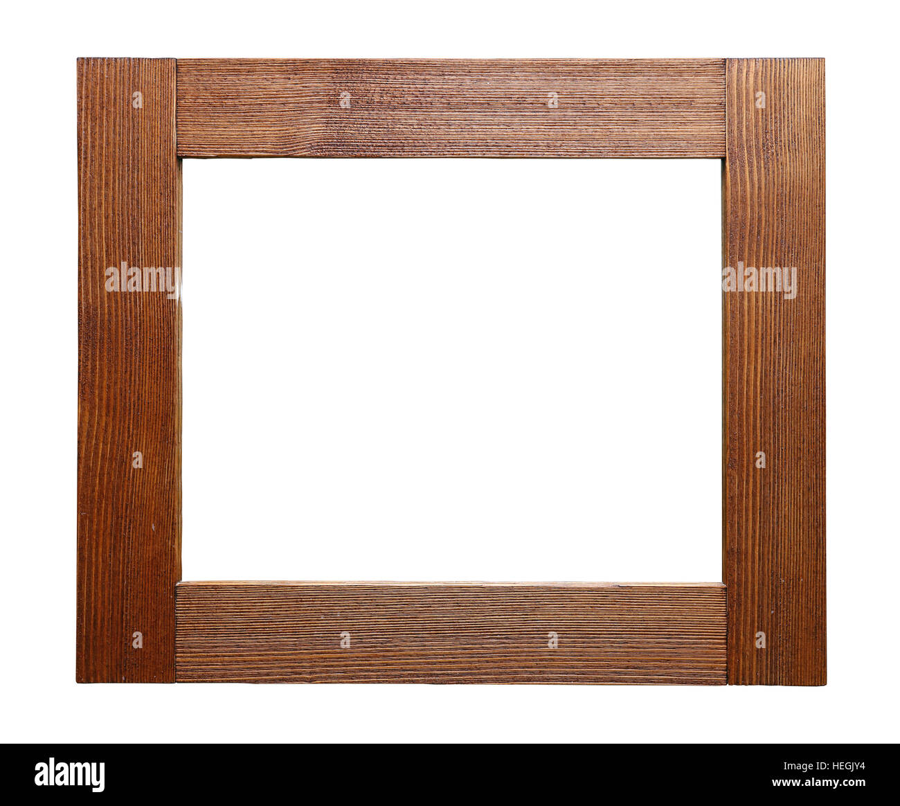 Rustikale unlackiert Rechteck Bild, Fenster oder Spiegel Holzrahmen aus gebürstetem Naturholz isoliert auf weißem Hintergrund, Nahaufnahme Stockfoto