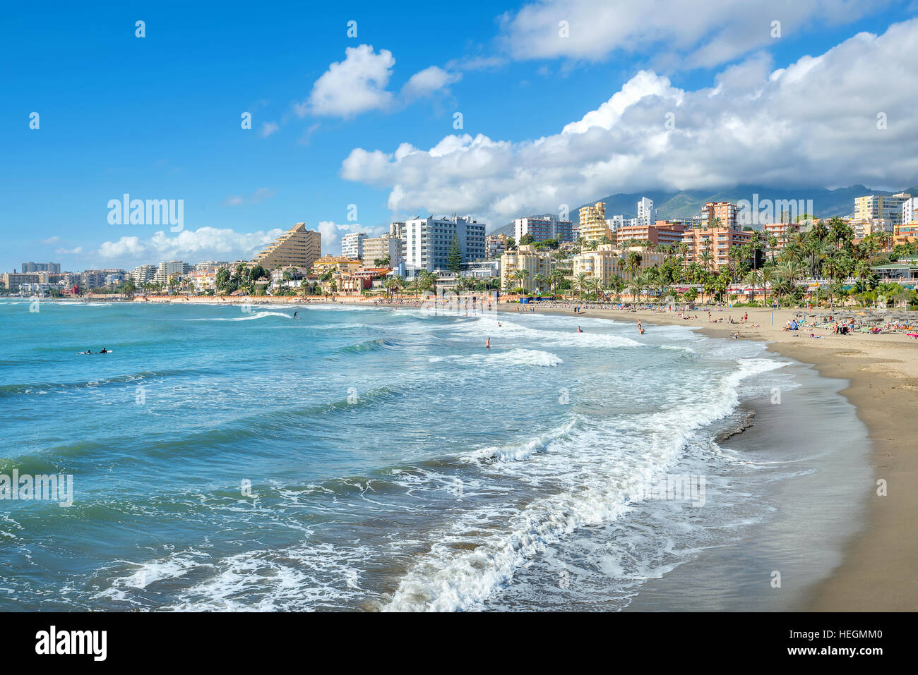 Benalmadena Strand. Malaga, Andalusien, Spanien Stockfoto