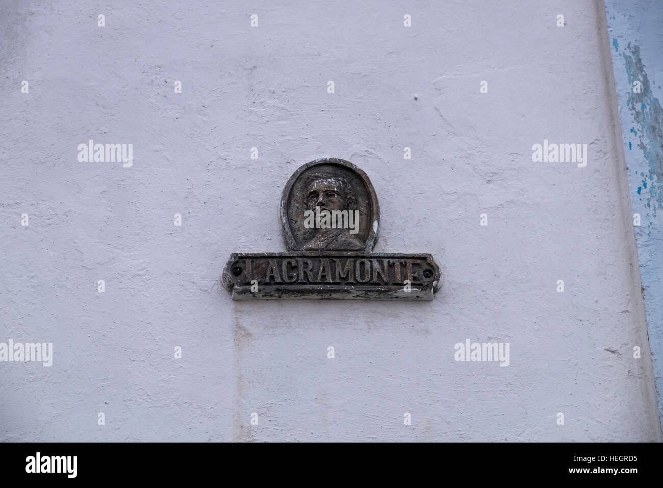 Ignacio Agromonte, Straßennamen, Schild an Wand, Camagüey, Kuba Stockfoto