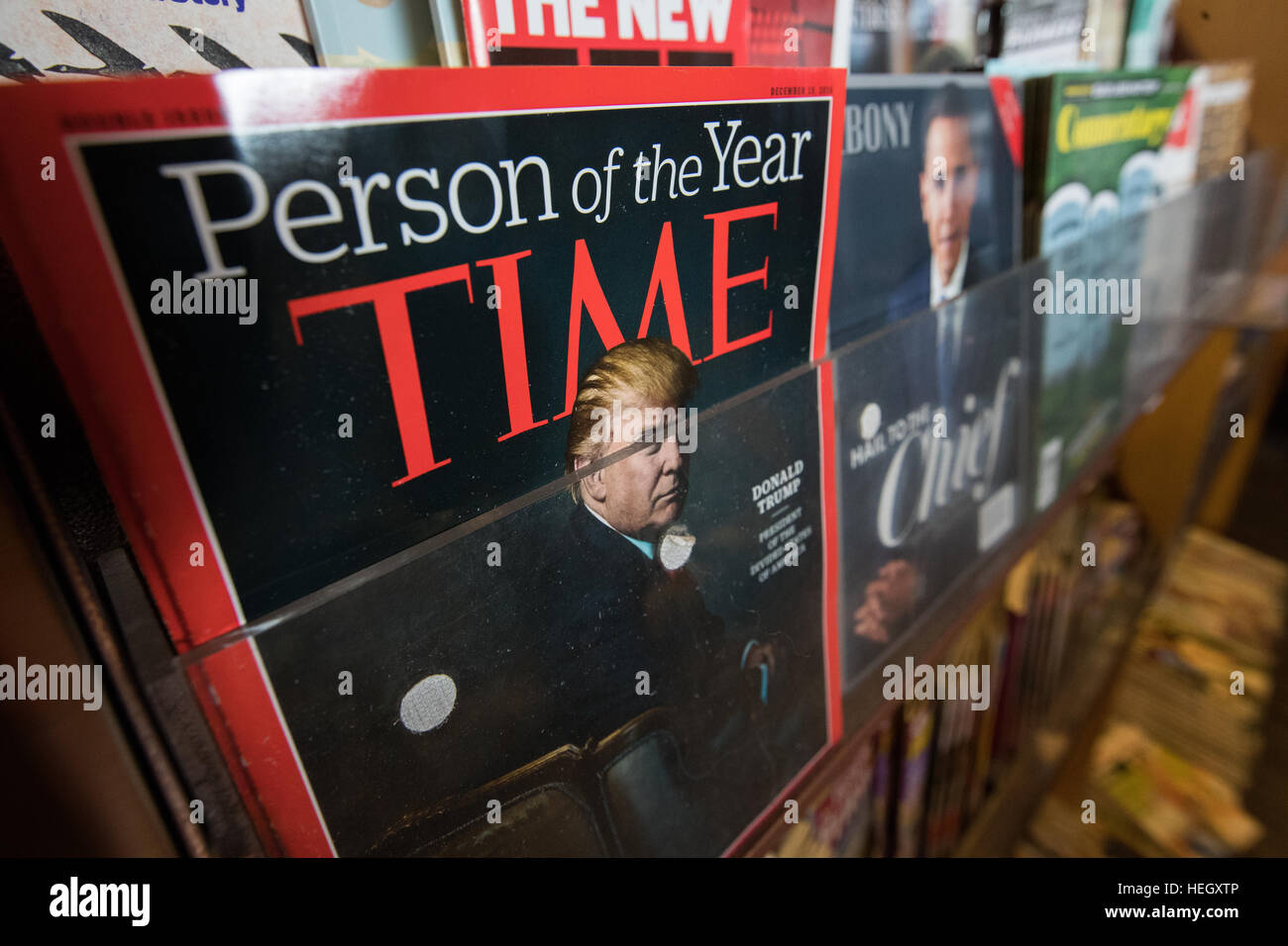 Das Time magazine mit Präsident wählen Donald Trump wie abgebildet an den Kapiteln in Kingston Ontario, am 21. Dezember 2016 "Person of the Year". Stockfoto