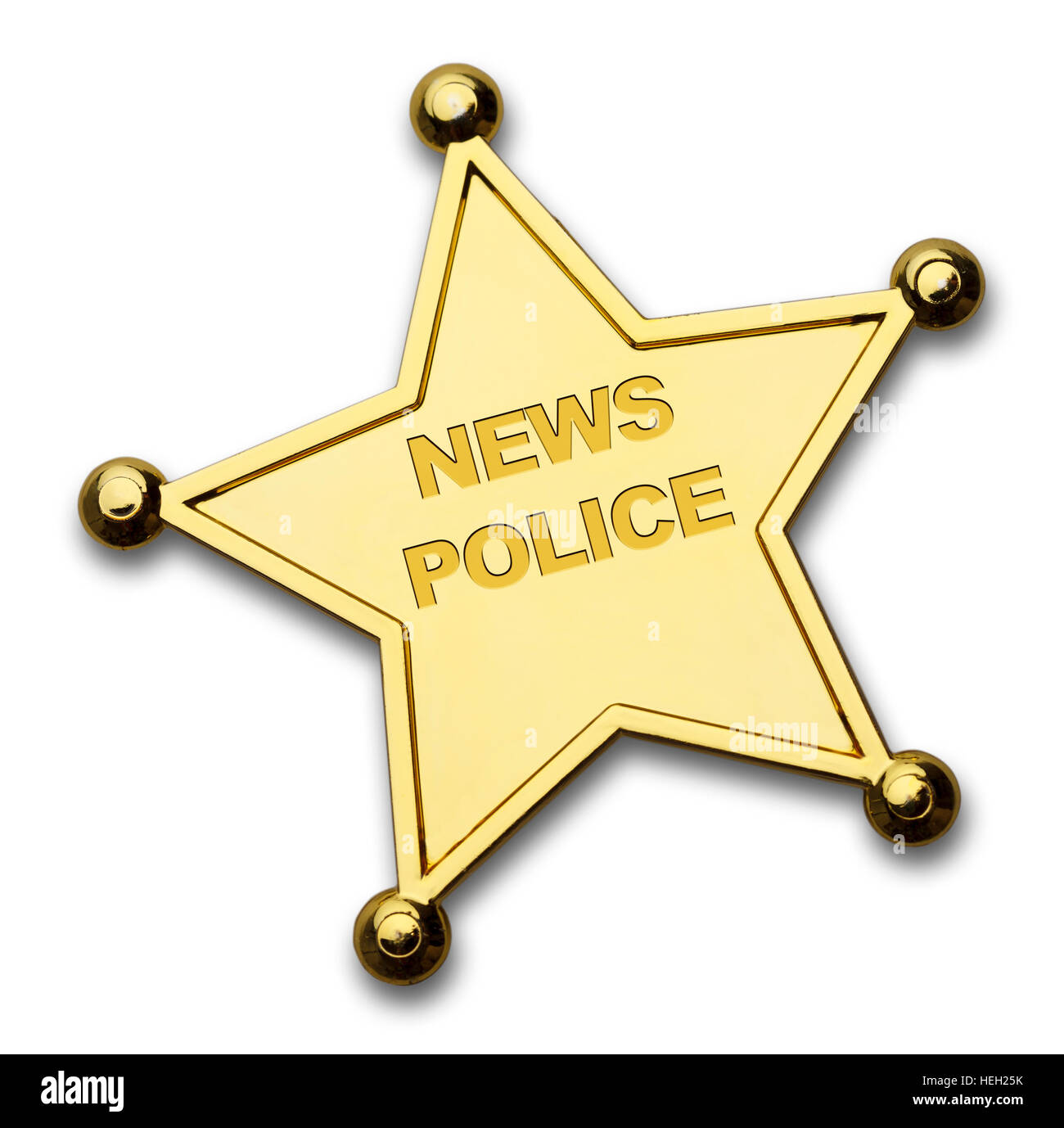 Gold Star News Polizeimarke, Isolated on White Background. Stockfoto