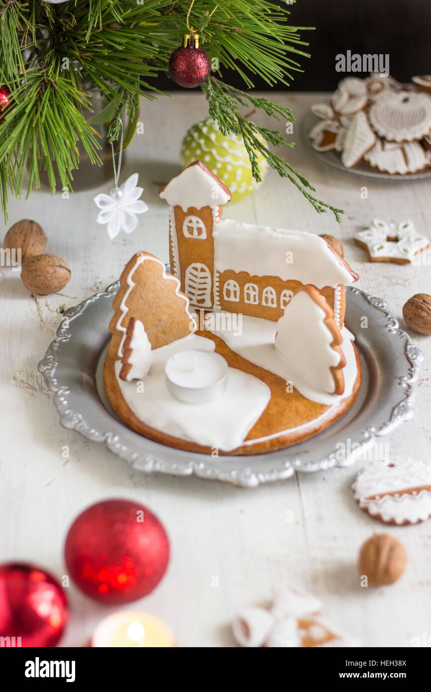 Weihnachten-Lebkuchen-Kerze-Halter Stockfoto