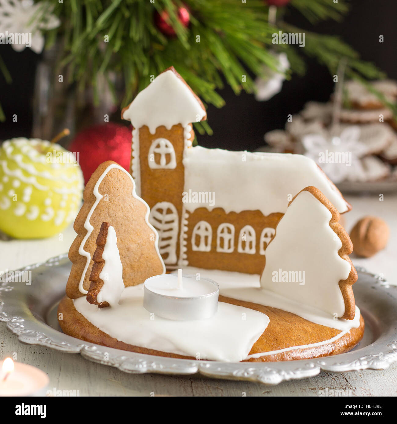 Weihnachten-Lebkuchen-Kerze-Halter Stockfoto