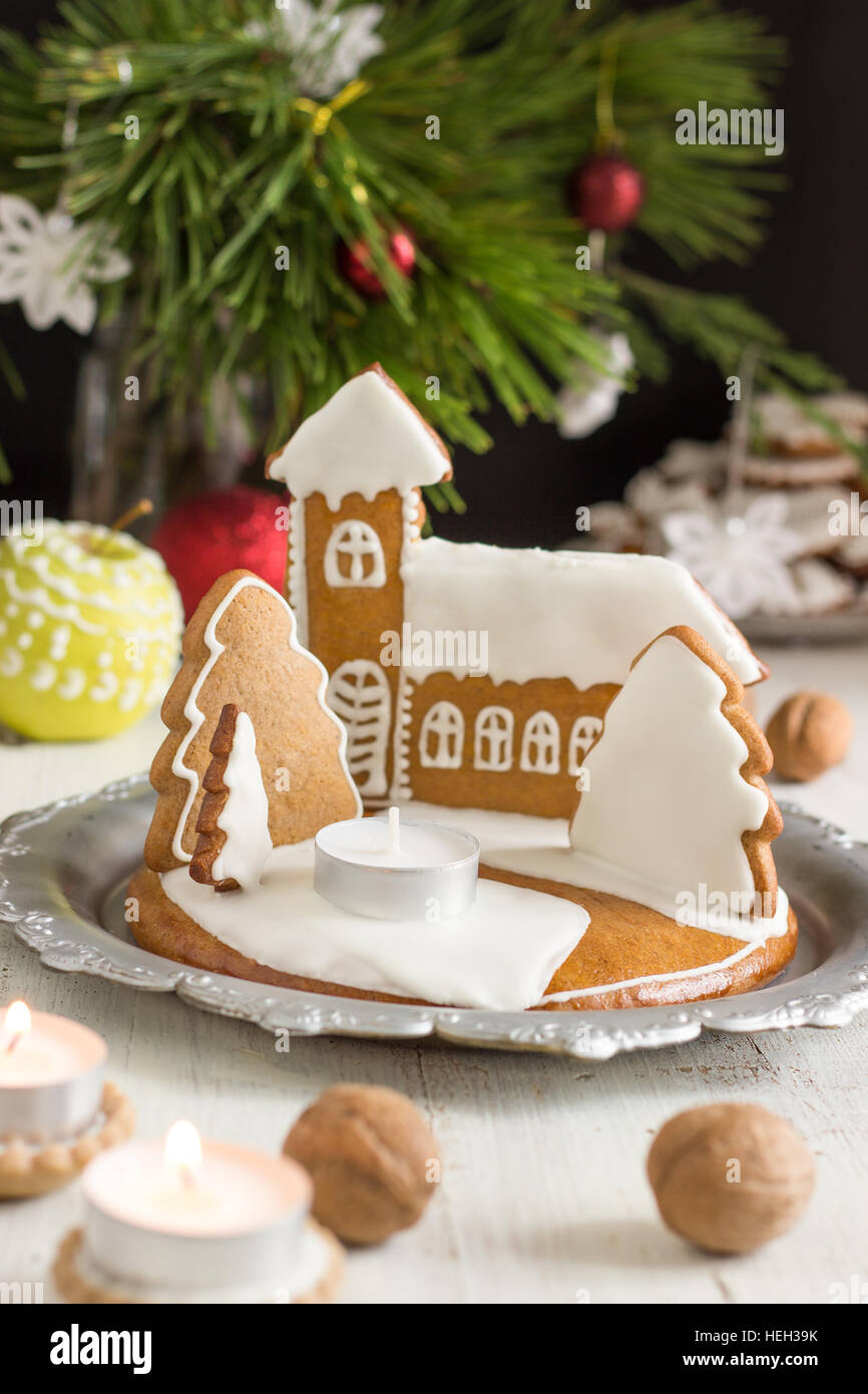 Weihnachten-Lebkuchen-Kerze-Halter Stockfoto