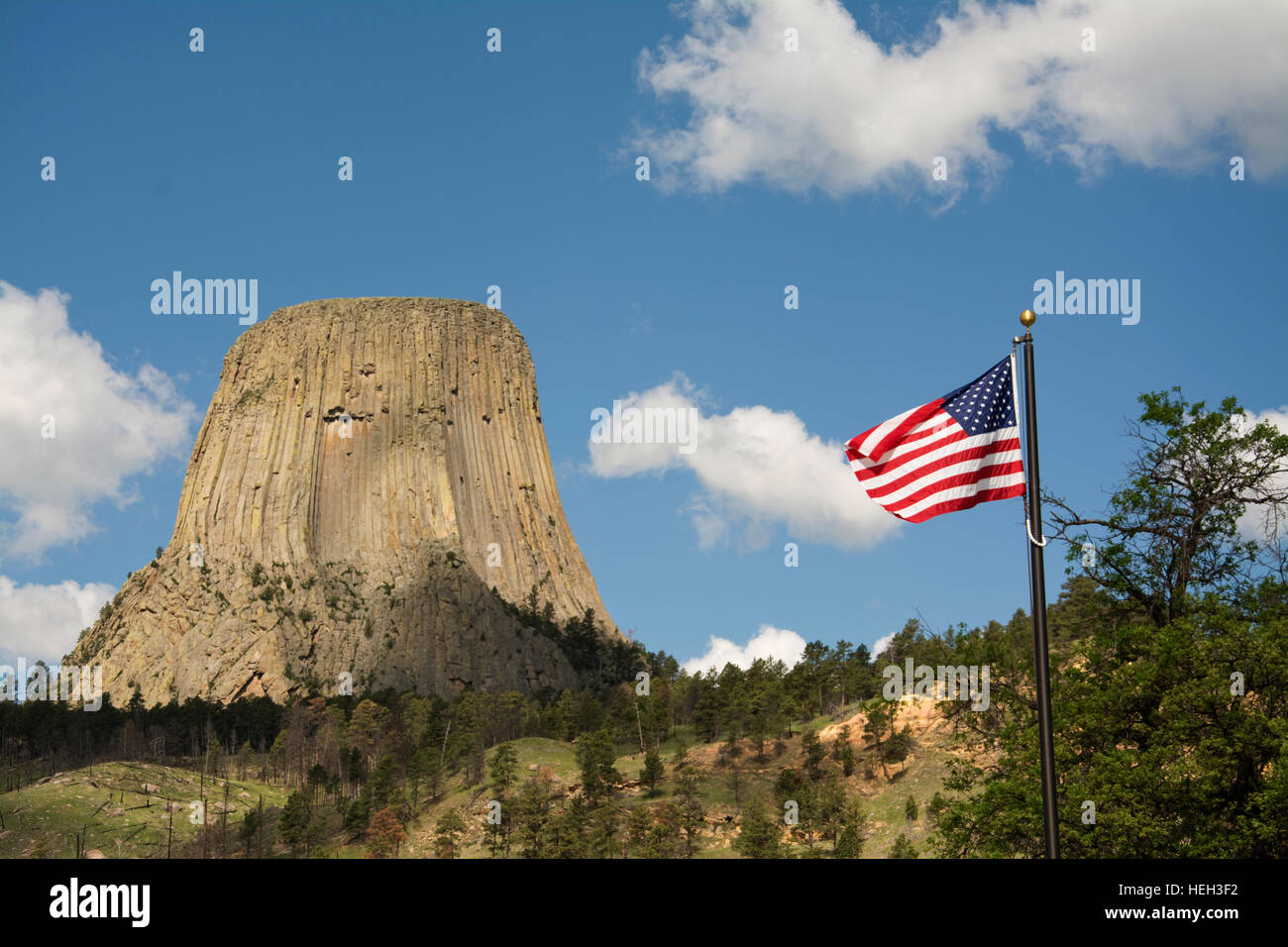 United States of America, USA, Wyoming, WY, Crook County, Hulett und Sundance, Teufels Tower National Monument (386 m hoch) Stockfoto