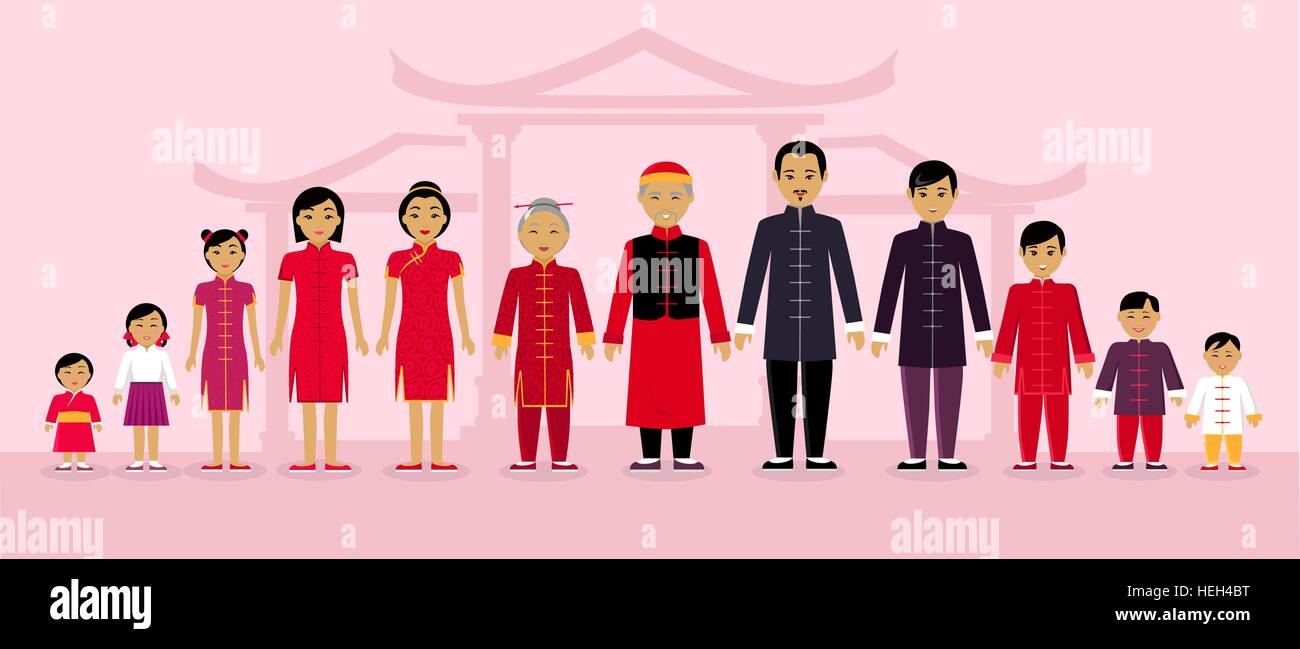 Chinesische Familienmenschen Design Flach Chinesisch Und Familie Asiatischen Familie Chinesen Japanische Familie Menschen Familie Frau Und Stock Vektorgrafik Alamy
