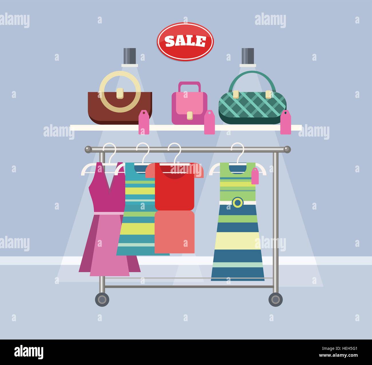 Verkauf Artikel Handtaschen und Kleidung. Verkauf, Einkauf, Marketing und  Verkauf Handtasche, Mode Kleidung Kleid, Boutique-Handtasche und  Stock-Vektorgrafik - Alamy