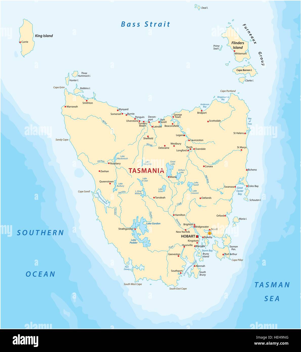 Vektorkarte von der australischen Iseland Tasmanien Stock Vektor