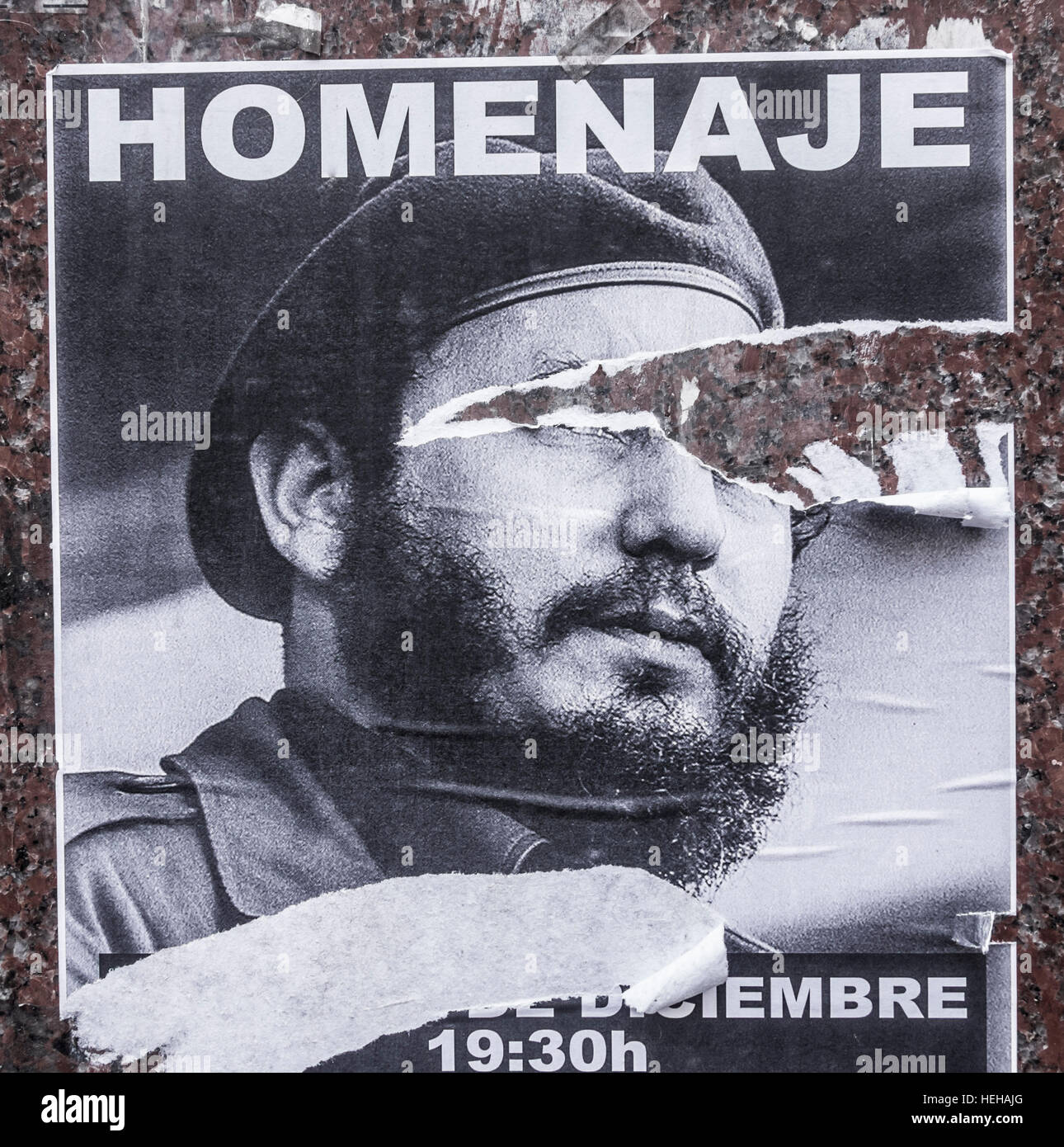 Hin-und hergerissen Plakat Veröffentlichung Tribut (Homenaje) Fidel Castro nach seinem Tod. Stockfoto