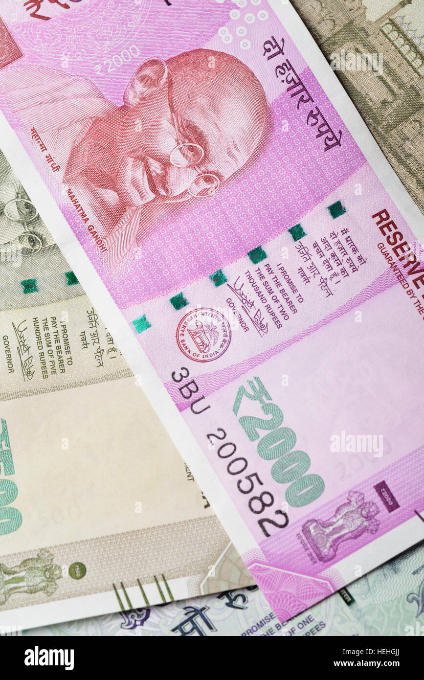 Nahaufnahme eines indischen zwei tausend Währung Stockfoto