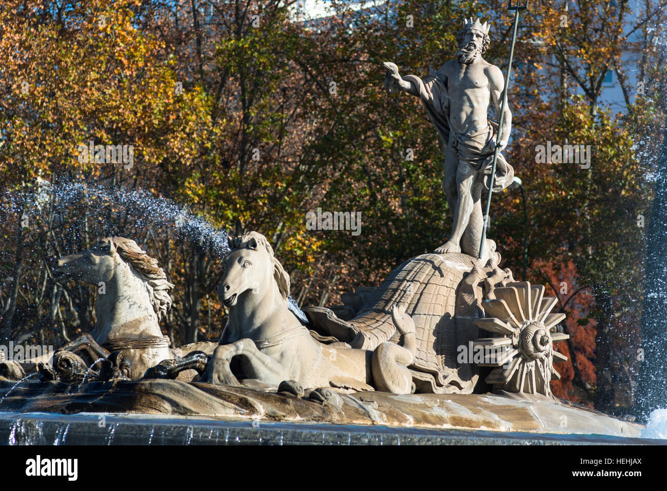 Neptun-Brunnen, Canovas del Castillo Square, Paseo del Prado, Madrid, Spanien, Europa. Stockfoto