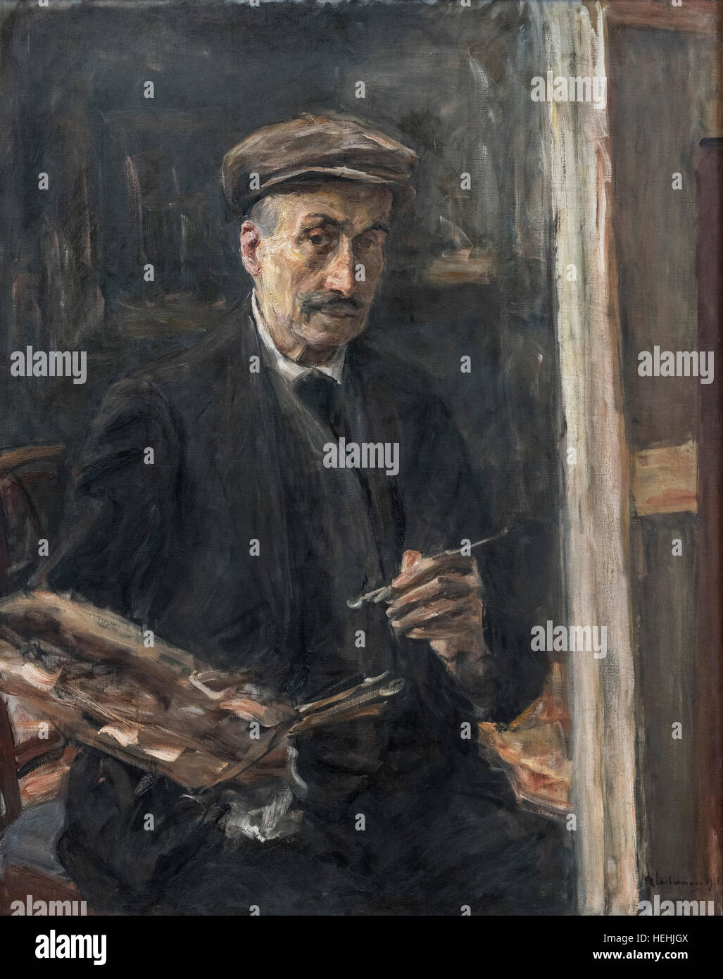 Max Liebermann (1847-1935), Selbstbildnis mit Sport Cap an der Staffelei (1925). Selbstbildnis Mit Sportmütze eine der Staffelei. Stockfoto