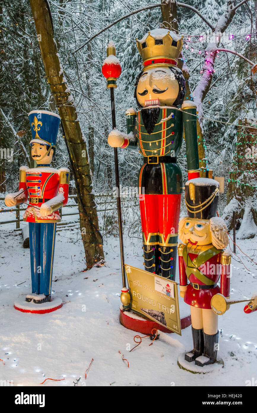 Weihnachten-Display, helle Nächte im Stanley Park, Vancouver, Britisch-Kolumbien, Kanada. Stockfoto