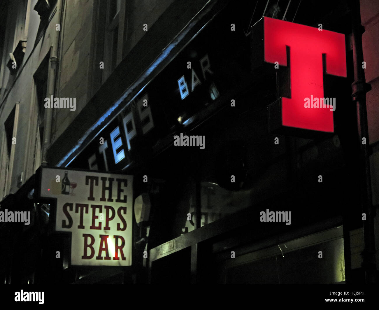 Die Schritte-Bar in der Nacht, Glasgow City Centre, Schottland, UK Stockfoto