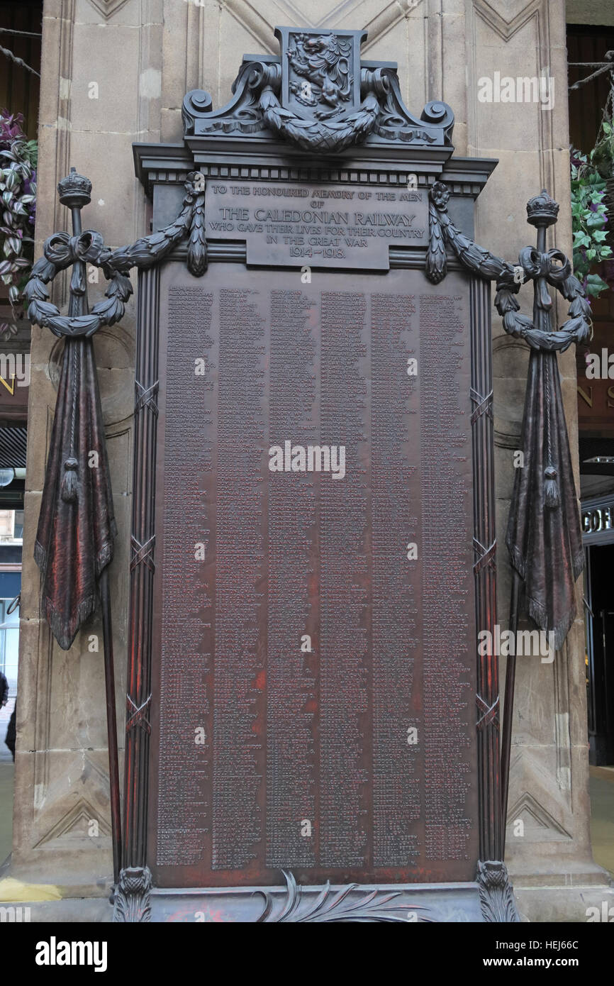 Glasgow Zentrale Caledonian Railway Weltkrieg Denkmal 1914-1918, Schottland, UK Stockfoto
