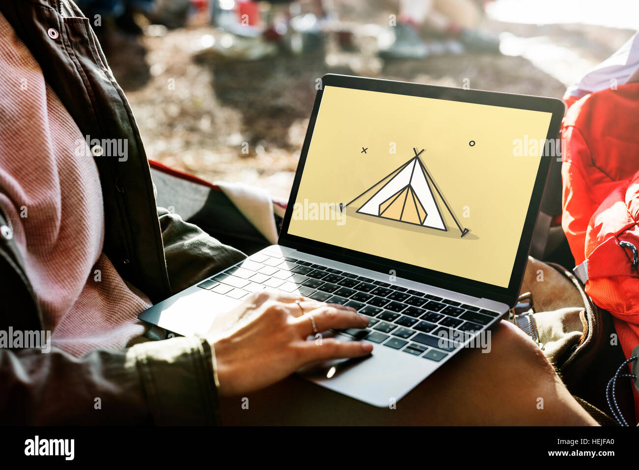 Outdoor Camping Zelt Grafikkonzept Stockfoto