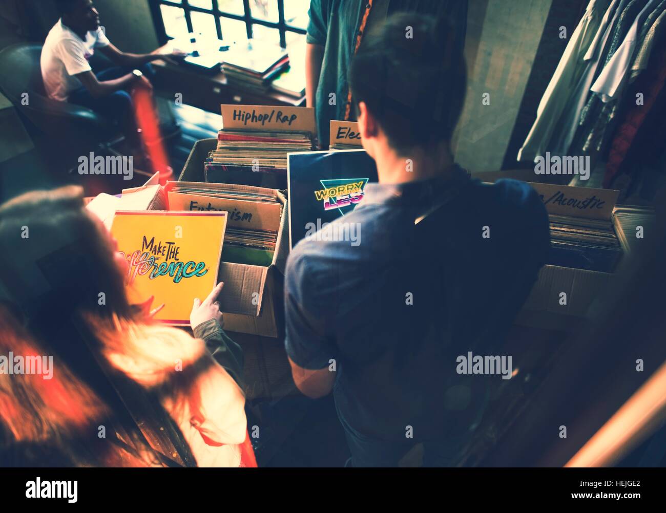 Vinyl Record Store Musik einkaufen Oldschool Klassiker Konzept Stockfoto