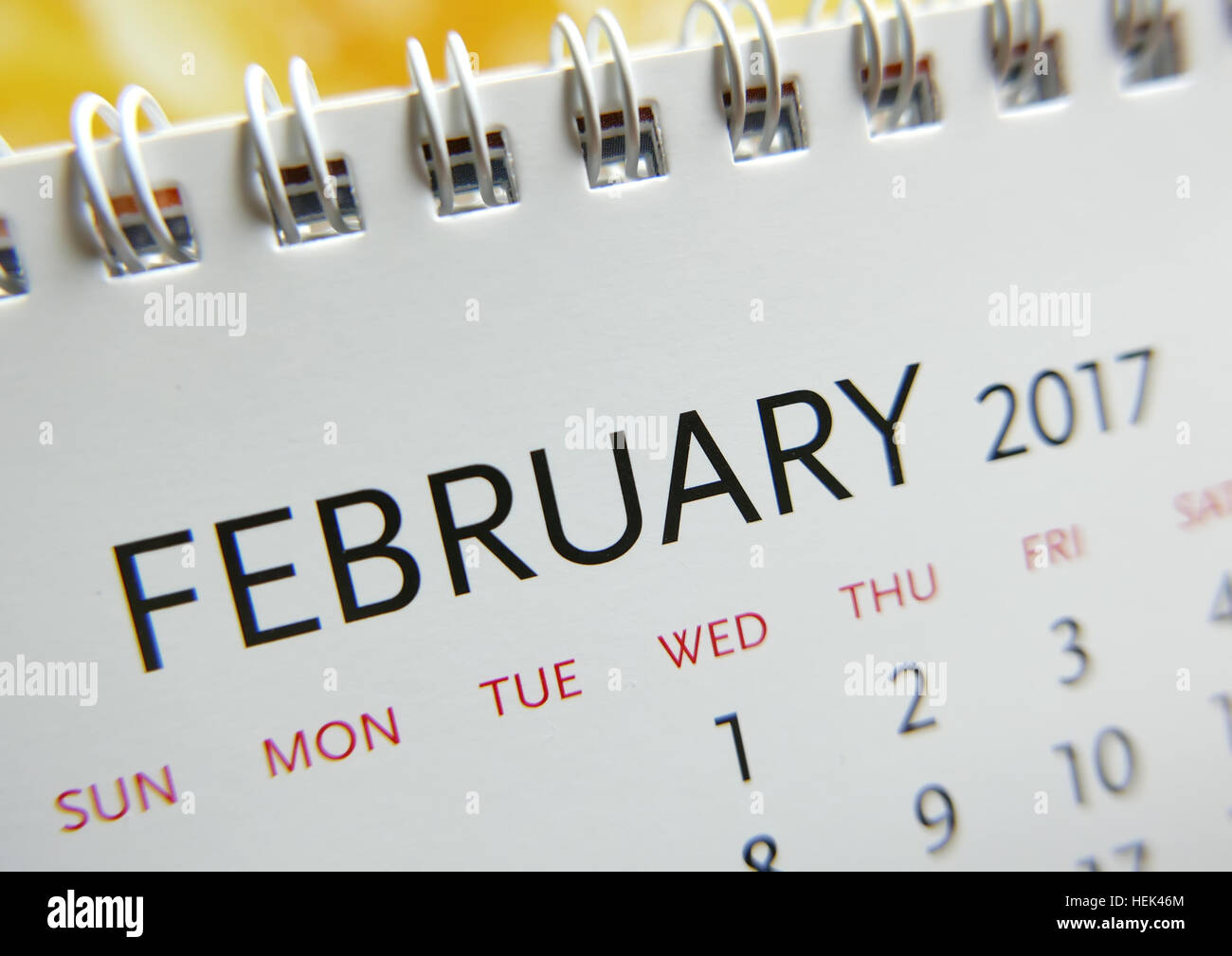 Kalender Februar 2017 hautnah Stockfoto
