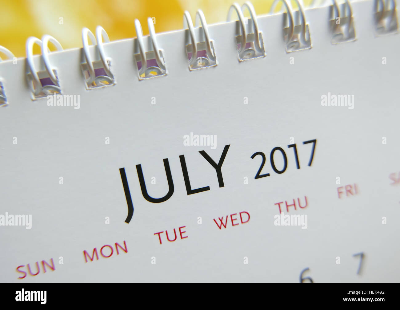 Kalender Juli 2017 hautnah Stockfoto