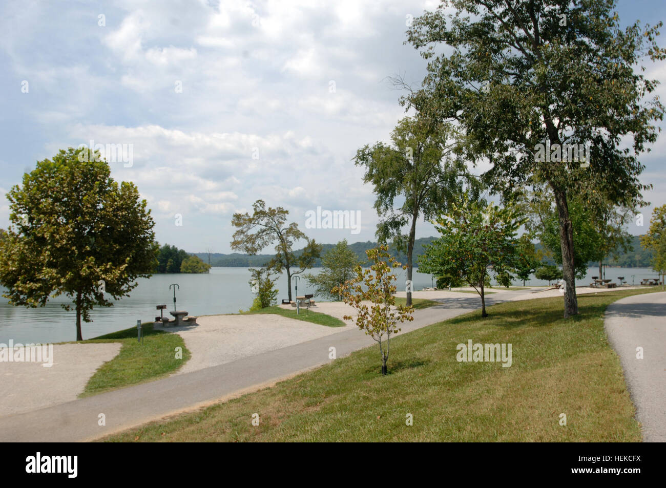 Diese sind am Ufer Campingplätze am Lillydale Campingplatz am Ufer des Dale Hollow Lake. Betrieben von der US Armee-Korps der Ingenieure Nashville Bezirk, kennzeichnete dieses camping Lieblingsdestinationen einmal Plüsch Loblolly Kiefer. Im Jahr 2001 eine Armee von southern Pine Käfer befallen 1.200 Reifen Loblolly Kiefer und das Corps musste schließen des Campingplatzes für die Saison 2002 Erholung, die Bäume zu entfernen, Wiederherstellen des Campingplatzes und Pflanzen einheimische Harthölzer. Zehn Jahre später der Campingplatz verfügt über weite Aussicht auf den See und die Harthölzer werden erwachsen, die Schatten für die Besucher bieten. Projekt Phoenix returne Stockfoto