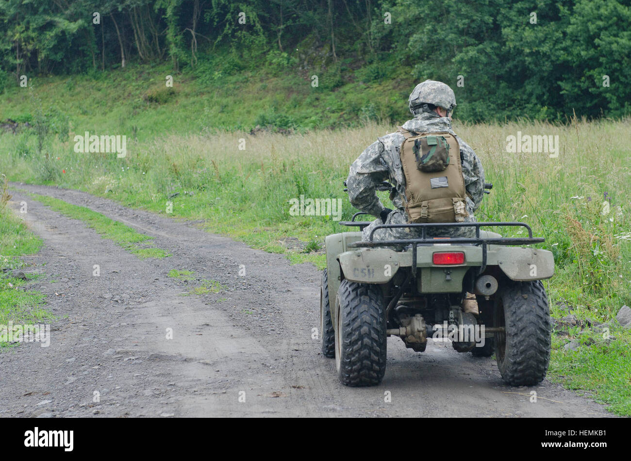 Soldaten von der Firma C, 1. Staffel, 38. Kavallerie-Regiment vom Fort Bragg, N.C., verwenden All Terrain Vehicles zugänglichen Bereichen ihre Patrouille, die sonst schwierig zu überprüfen. Multinationalen Battle Group-Ost Soldaten patrouillieren zerklüftete Gelände täglich, die durch die Berge und Hügel entlang die Administrative Grenze im Norden Kosovos ausgeführt. (Foto: U.S. Army Spc. Samantha Parks, 4. Public Affairs-Abteilung) KFOR-Truppen nutzen Offroad-Fahrzeuge für Patrouillen 130612-A-XD724-522 Stockfoto