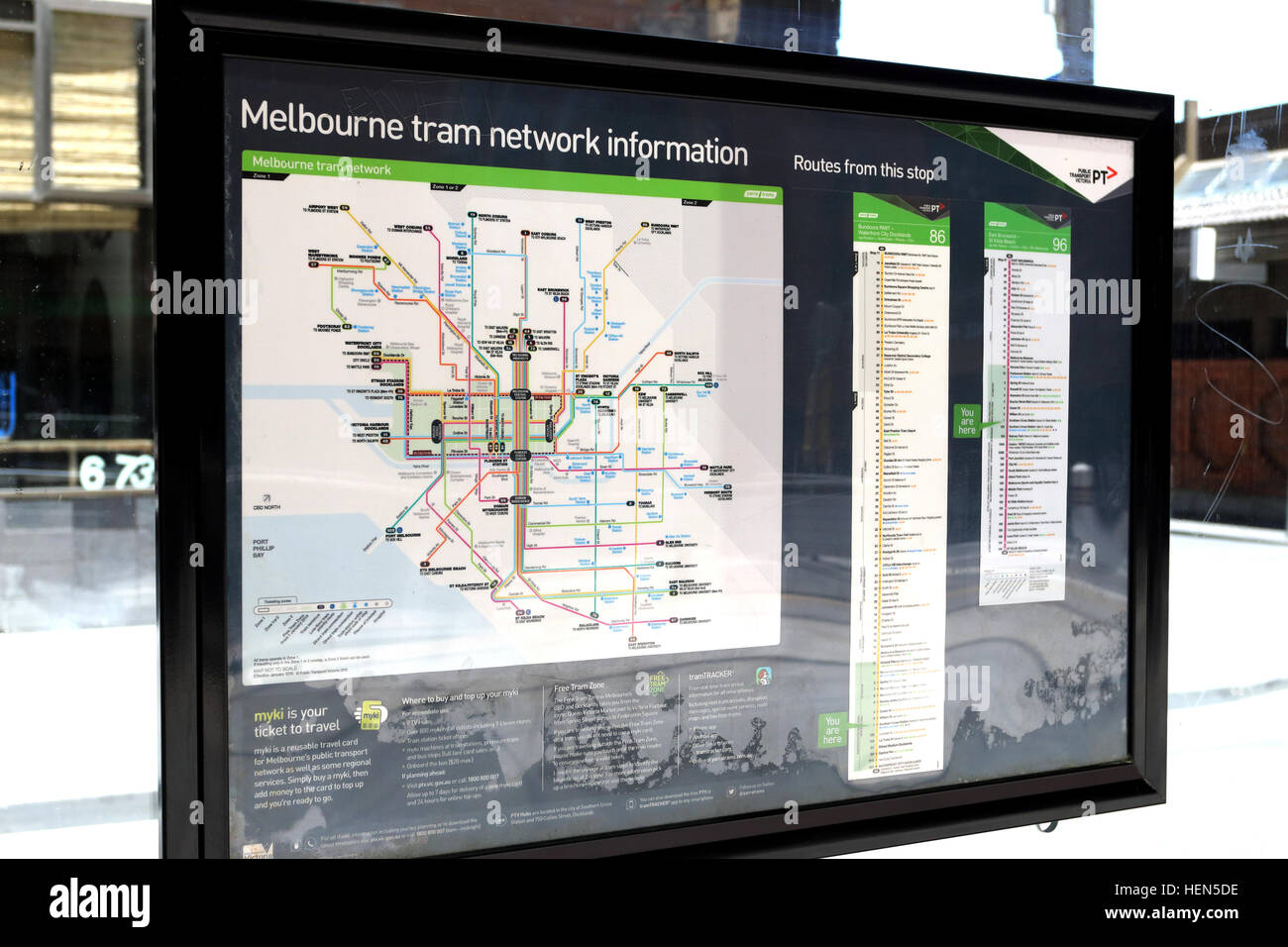 Melbourne Straßenbahn Netzwerkinformationen an der Southern Cross Station Melbourne Victoria Australien Stockfoto