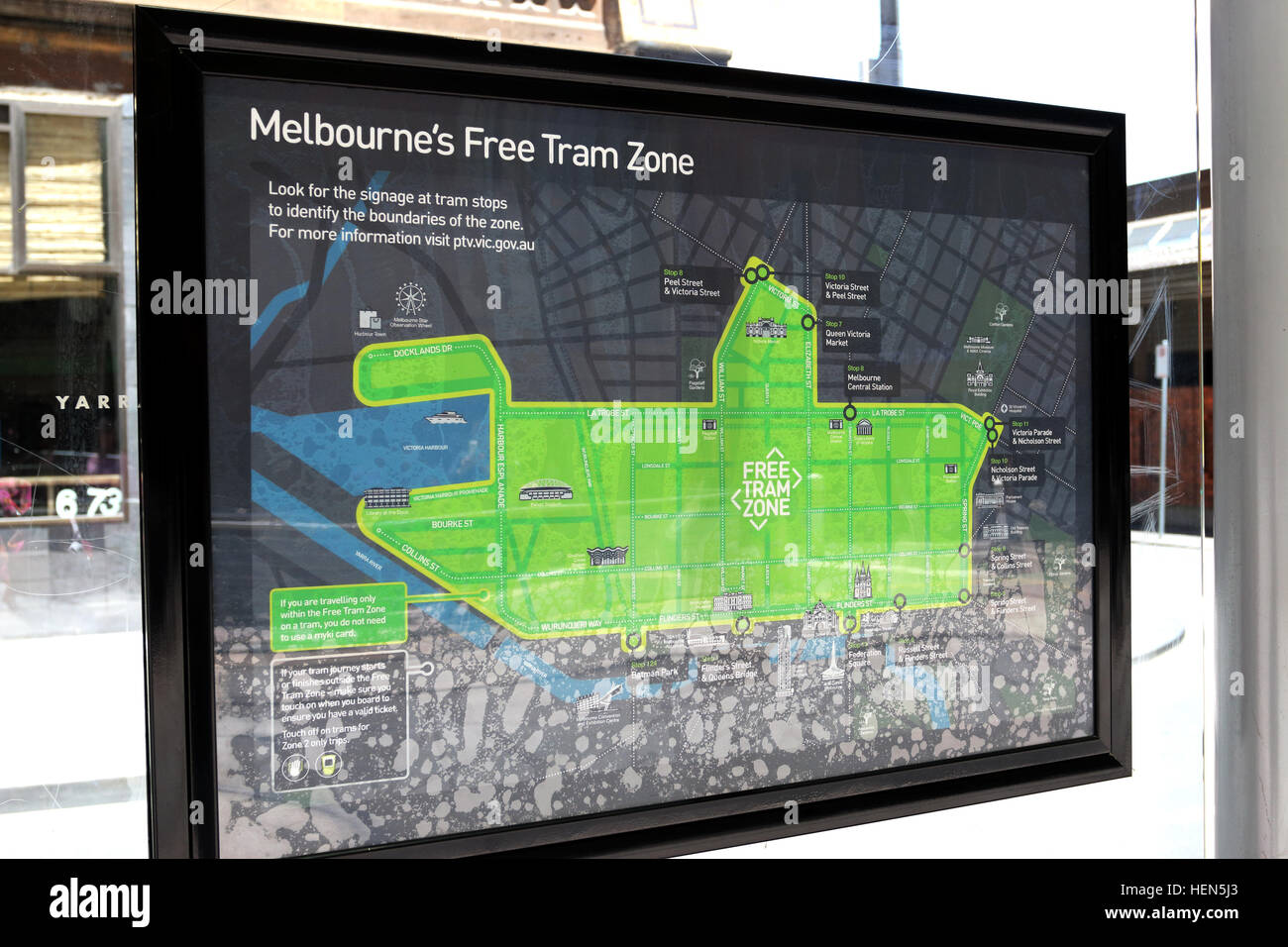 Melbournes freien Tram-Zoneninformationen an der Southern Cross Station Melbourne Victoria Australien Stockfoto