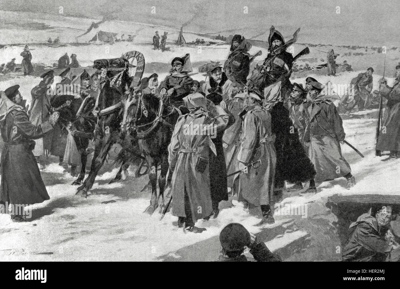 Russo-japanischer Krieg (1904-1905). Russische Truppen. Gravur. Stockfoto
