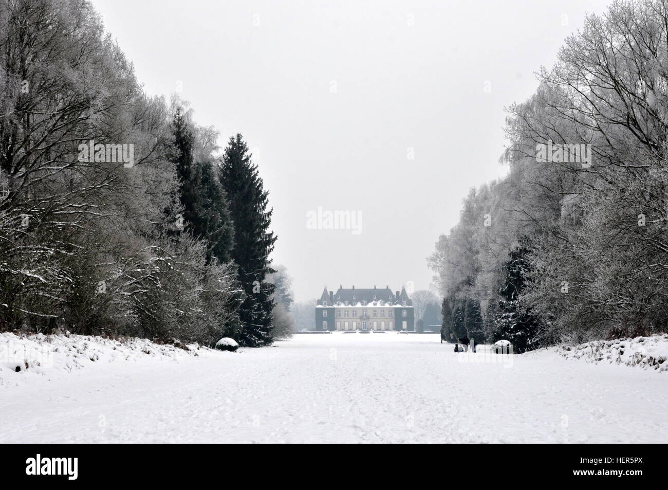 Château De La Hulpe in Belgien im winter Stockfoto