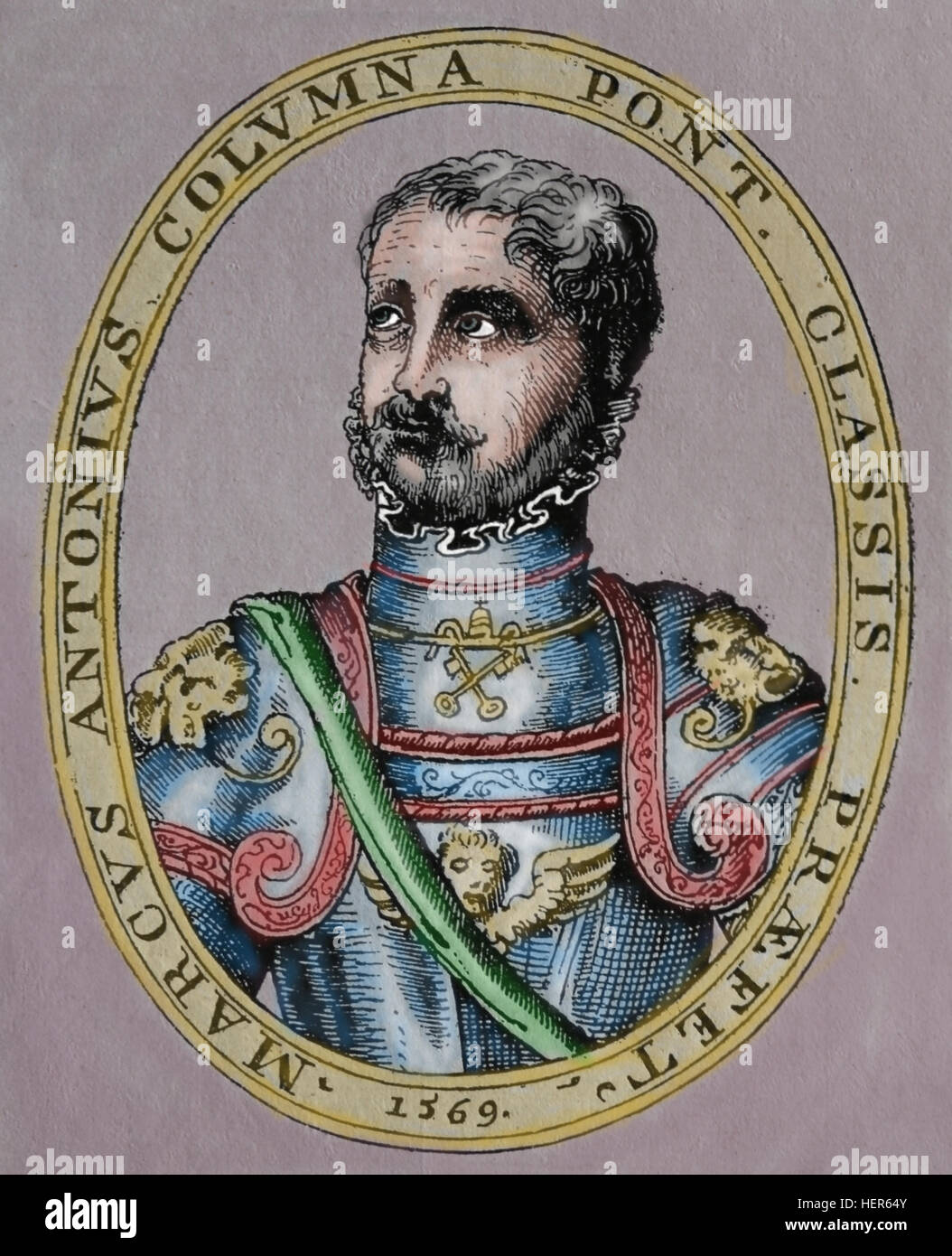 II Marcantonio Colonna (1535-1584). Italienischer General und Admiral. Kupferstich, 1884. Farbe. Stockfoto