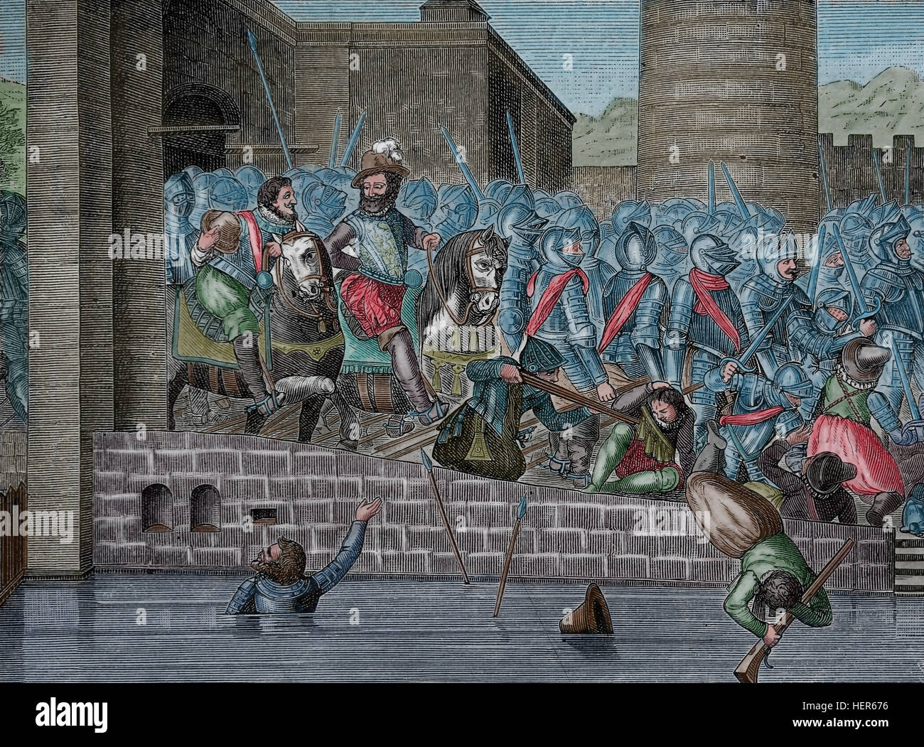 Heinrich IV. von Frankreich (1553 – 1610). Eingang von Henry Iv in Paris, 22 März 1594 mit 1500 Kürassiere. Kupferstich von Jean le Clerc, 1596. Faksimile, 1884 Stockfoto