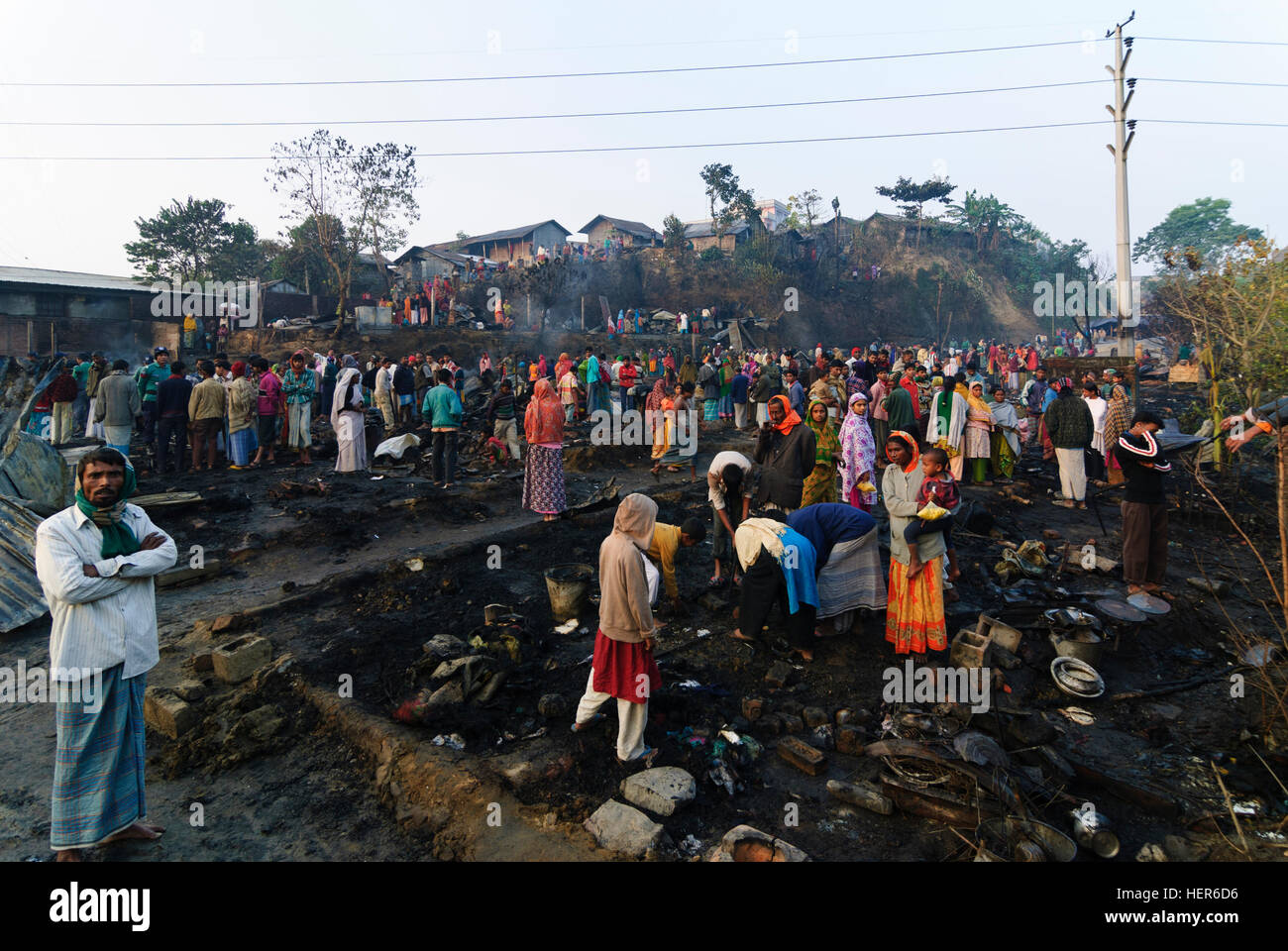 Chittagong: abgebrannt Slum, wegen Unachtsamkeit in der Küche, Division Chittagong, Bangladesch Stockfoto