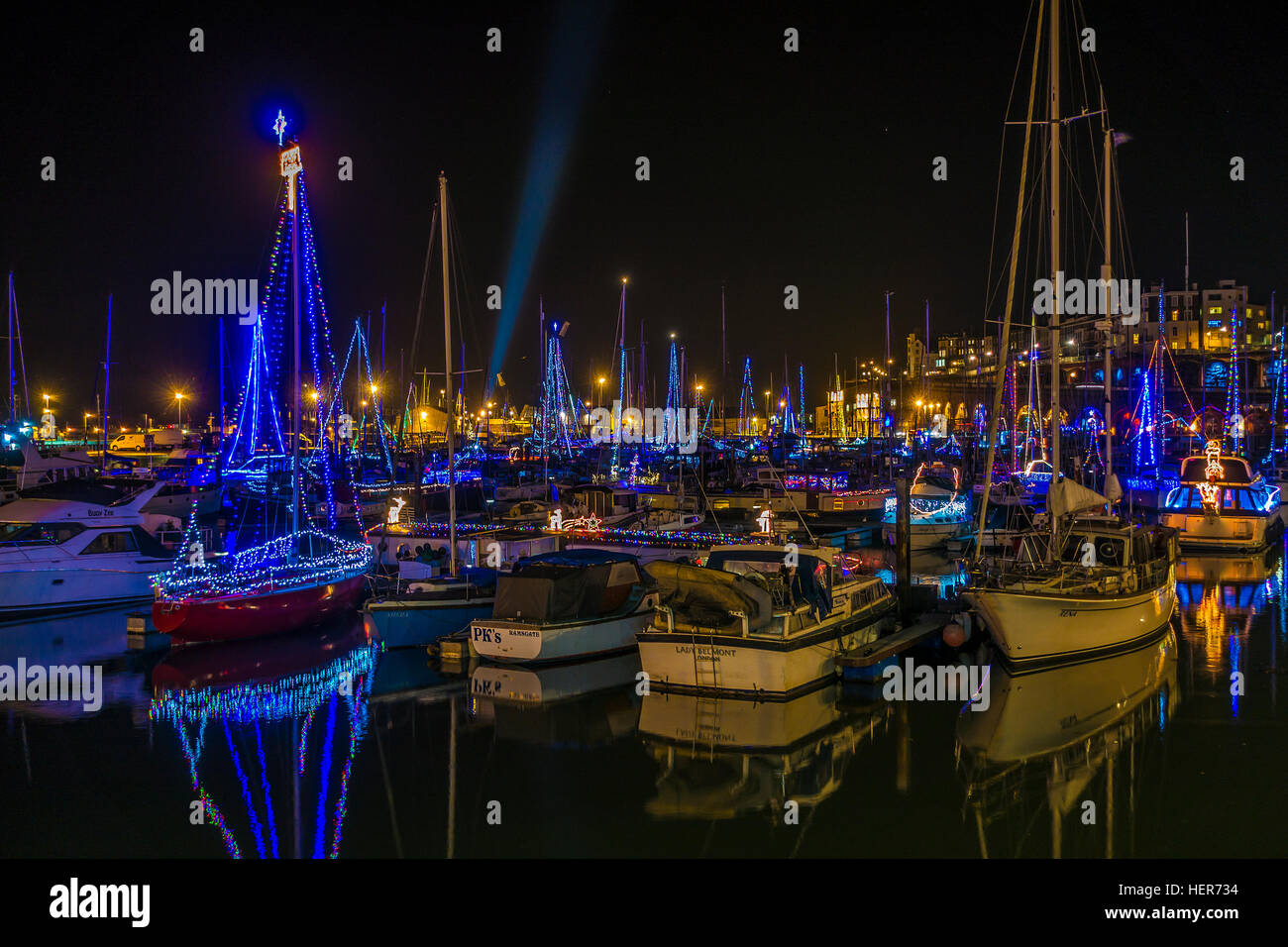 Christmas Lights Illuminationen Ramsgate Royal Harbour Kent England Stockfoto