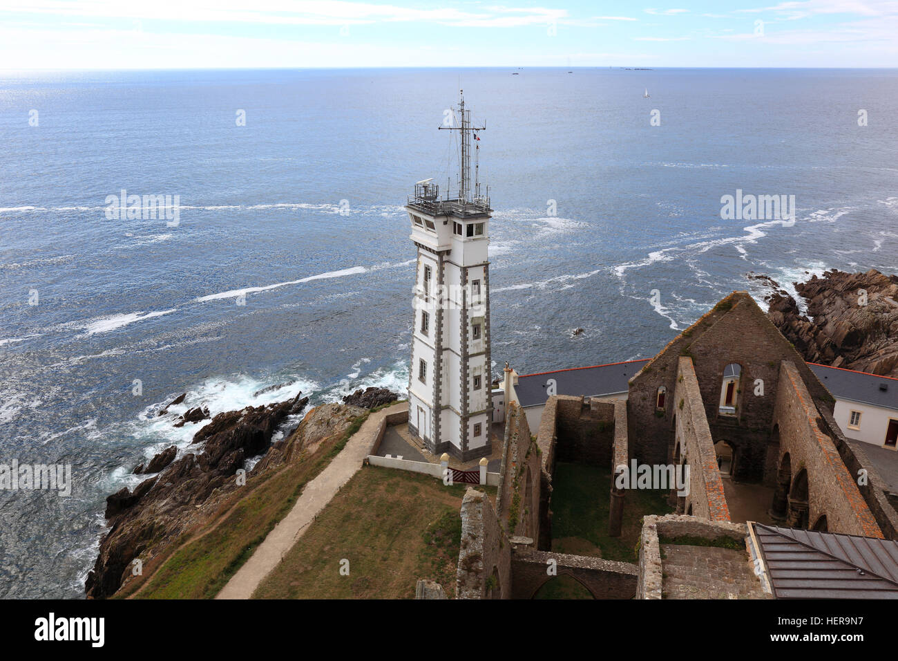 Frankreich, Region Bretagne, am La Pointe Saint-Mathieu, Blick Auf Den Semaphor Vom Leuchtturm Stockfoto