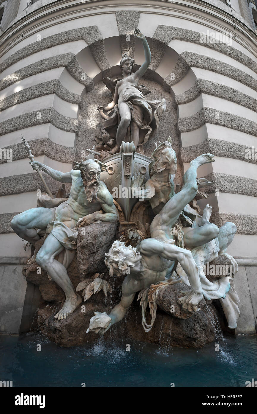 Macht auf See, Brunnen, Michaelerplatz, Wien, Österreich Stockfoto