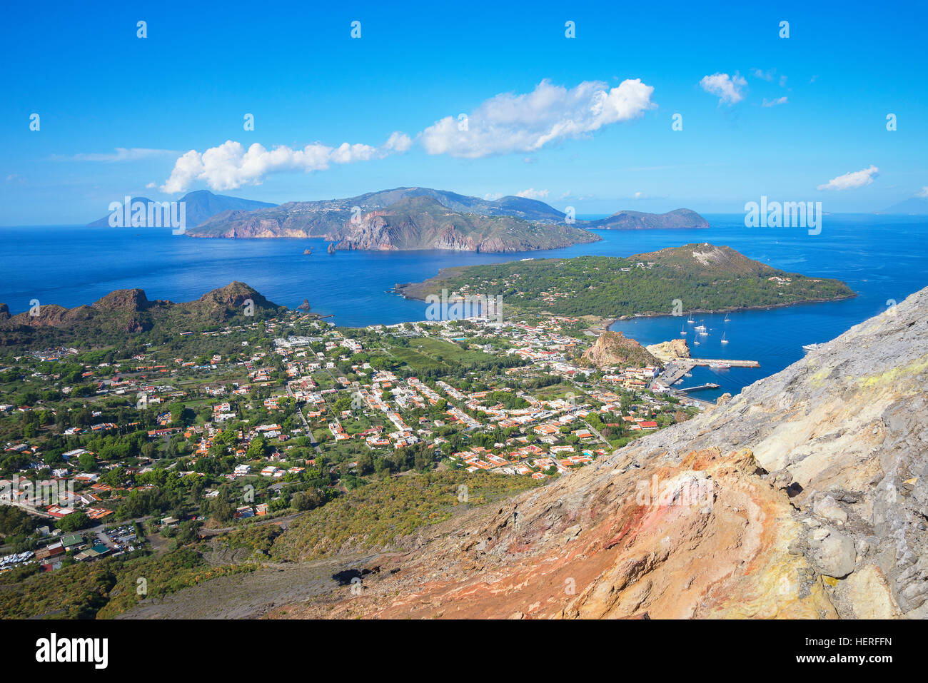 Porto di Levante und Vulcanello, Lipari, Salina, Vulcano Island, Äolische Inseln, Italien Stockfoto