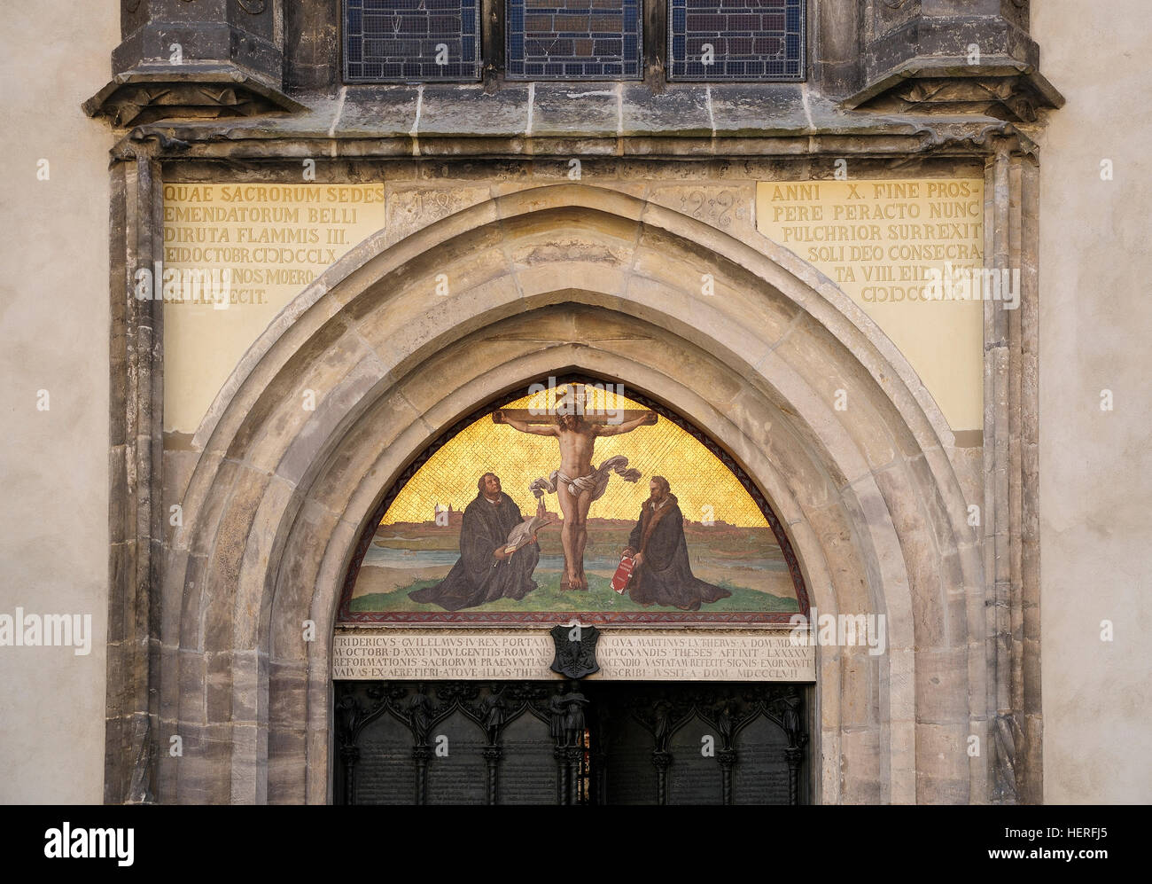 Schlosskirche in Wittenberg, UNESCO-Weltkulturerbe, Tür mit Luther &#39; s Thesen, Wittenberg, Sachsen-Anhalt, Deutschland Stockfoto