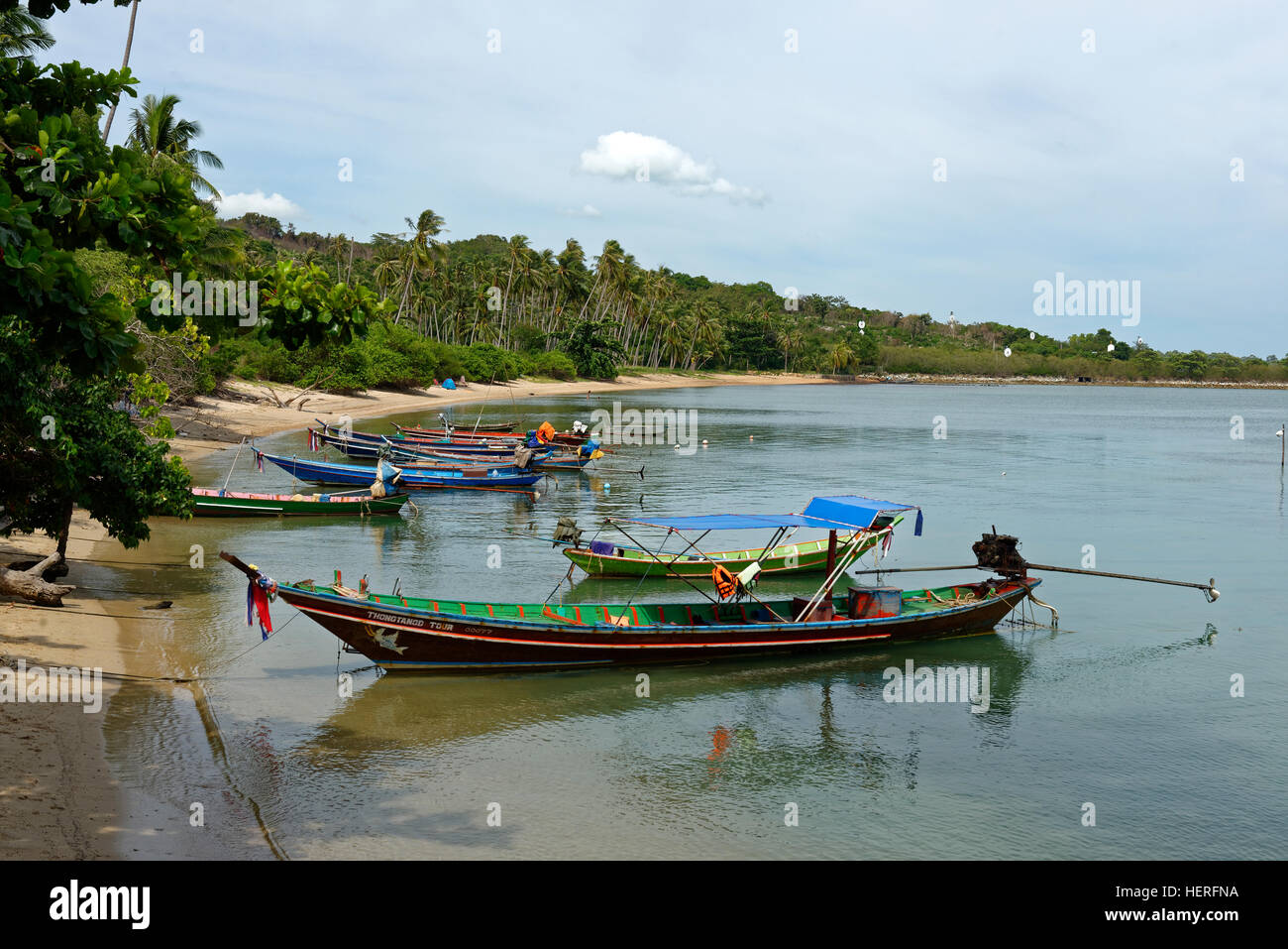 Longtail Fischerboote, Thong Tanod Pier, Taling Ngam Beach, Koh Samui, Thailand Stockfoto