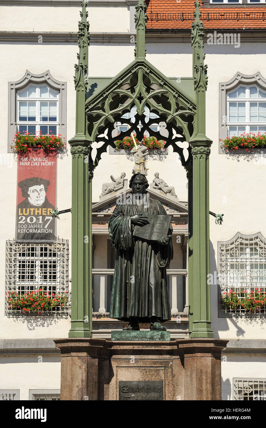 Luther Memorial auf dem Markt vor Rathaus, Wittenberg, Sachsen-Anhalt, Deutschland Stockfoto