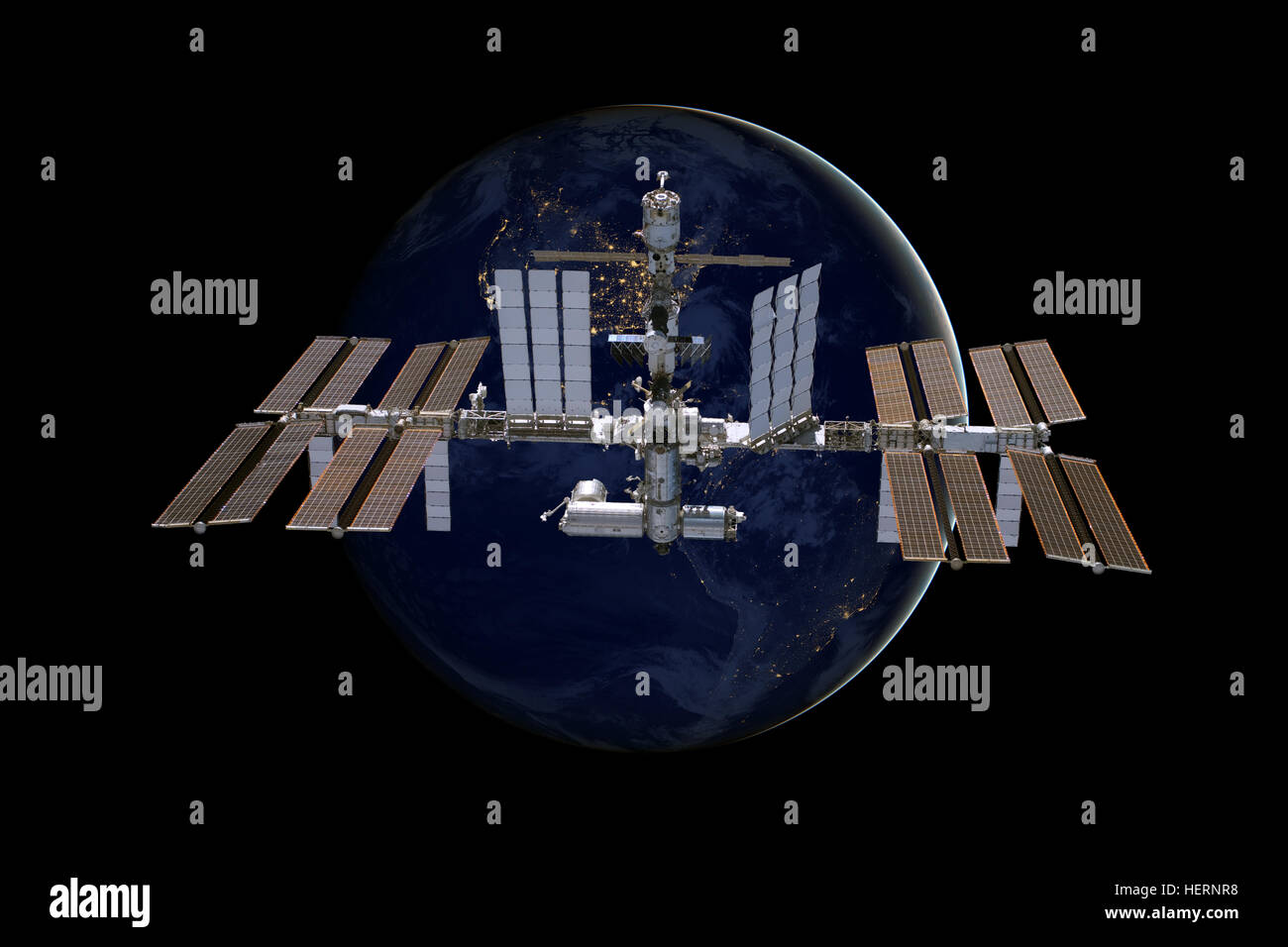 Internationale Raumstation ISS über die Erde. Stockfoto