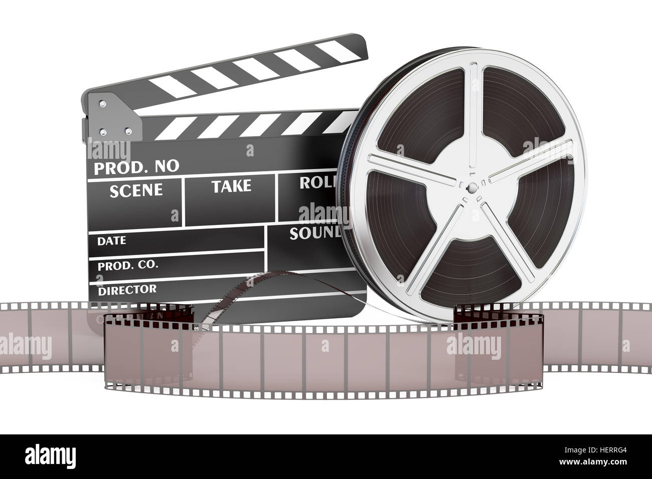 Kino, Film und Kinematographie Konzept, 3D-Rendering isolierten auf weißen Hintergrund Stockfoto